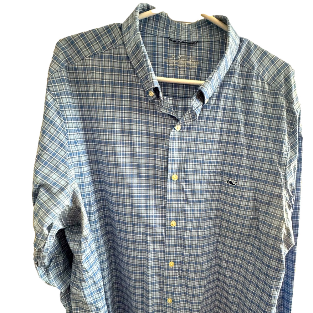 Men's Vineyard Vines On-The-Go Performance Blue Checkered Shirt